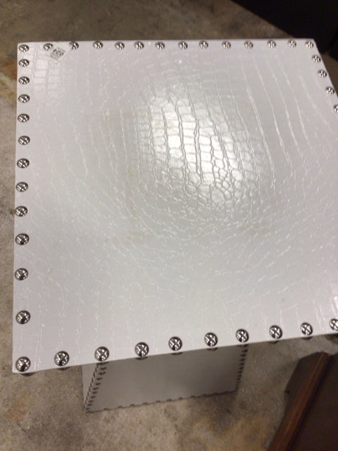AS-IS 14" Square White Nailhead Pedestal(Mark On Top)