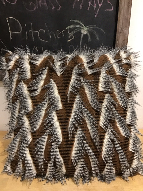 22" Brown & White Feather Pattern Pillow