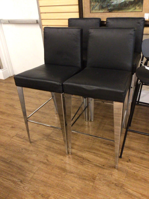 Set Of 4 Black & Chrome Bar Stools