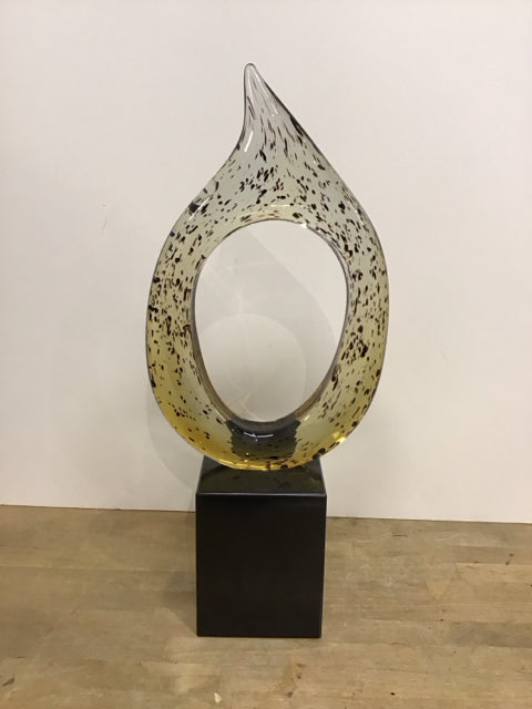 24" "Teardrop" Art Glass Sculpture on Stone Base