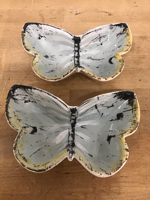 Pair Of 7.5"x5" Ceramic Blue Butterfly Bowls