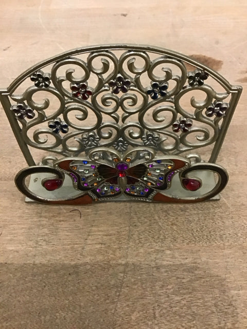 Gold Metal Enamel Butterfly Card Holder