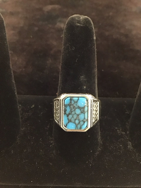 Men's Silver Ring w/Rectangular Turquoise