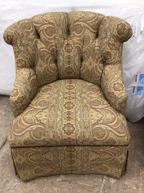 Marge Carson Button Tufted Skirted Arm Chair