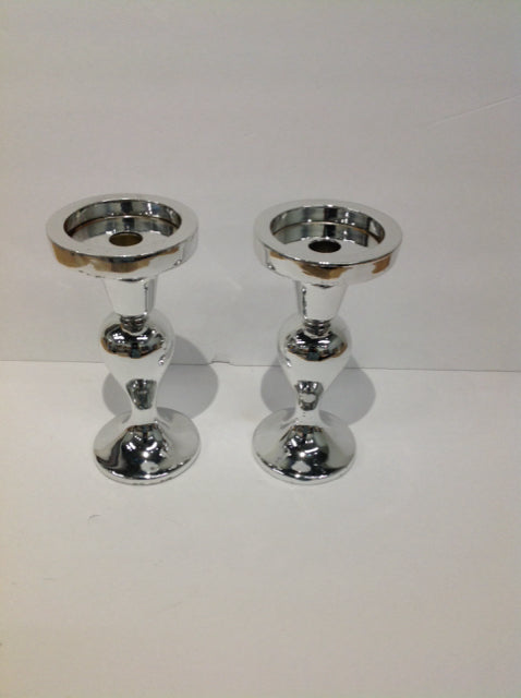 Pair 8.5" Silver Resin Candle Holders