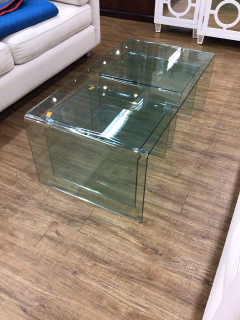 AS-IS 3 Pc Solid Glass Coffee Table (Chip On Bottom Corner Coffee Table)