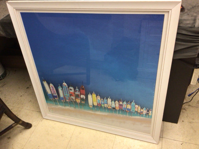 34 1/2" Squared White Framed Boats Docked At Beach Print