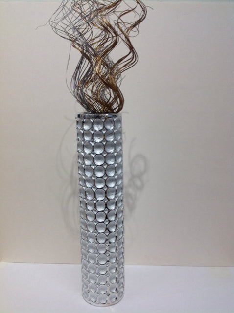 19" Silver Dimpled Ceramic Vase w/Gold/Silver Decor