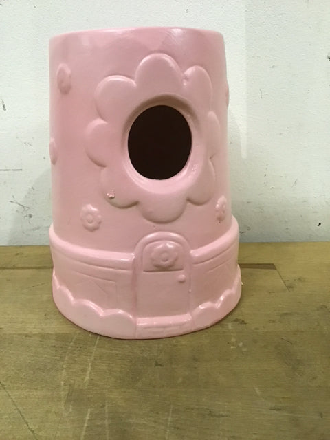 6" Pink Pottery Flower Bird House