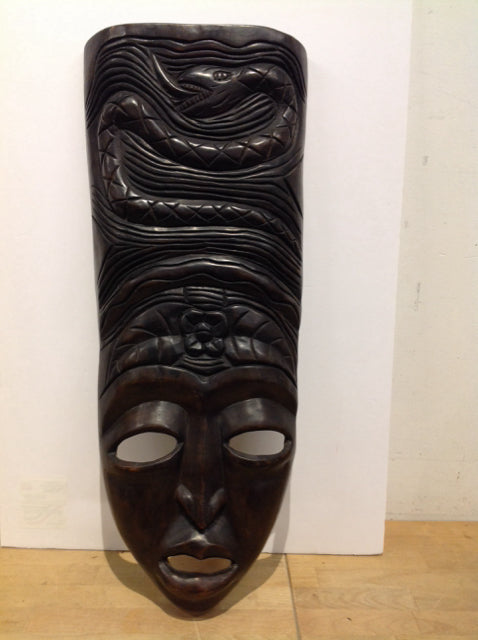 26" Dark Wood Carved Hanging Mask