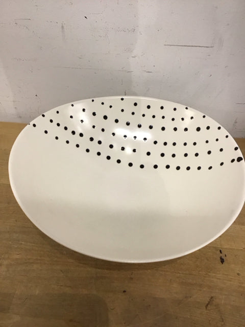 Pier 1 13" Cream & Black Polka Dot Bowl