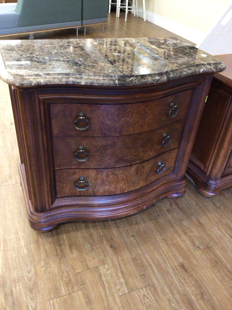 AS-IS Thomasville Stone Top Three Drawer Nightstand
