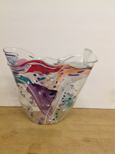 11" Signed Abstract Blown Glass Vase