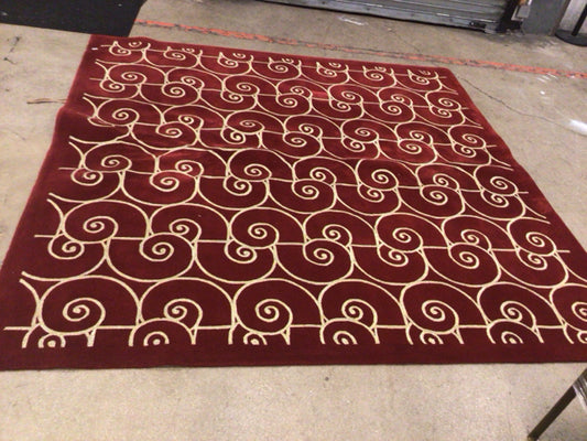 101 1/2" Square Burgandy & Gold Pattern Rug