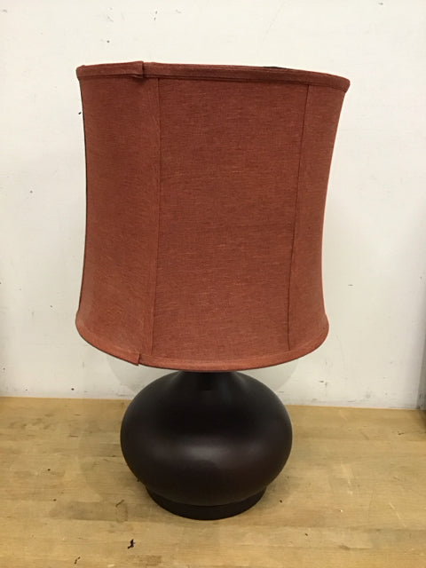 26" Bronze Metal Table Lamp W/Rust Frum Shade