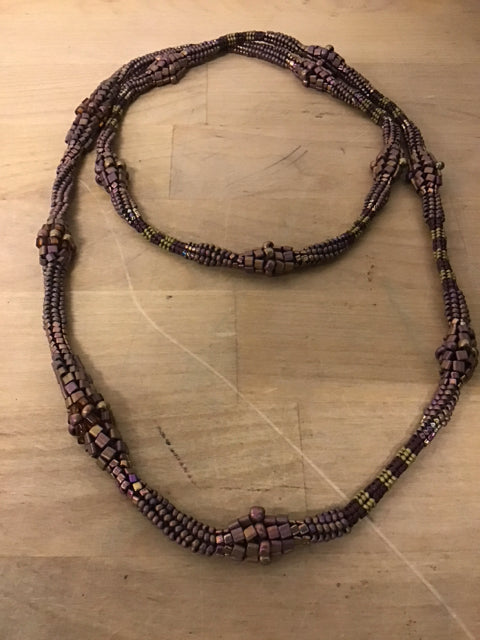 Long Purple Irridescent Beaded Necklace