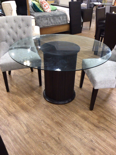 48" Round Glass Top Dark Pedestal Dining Table