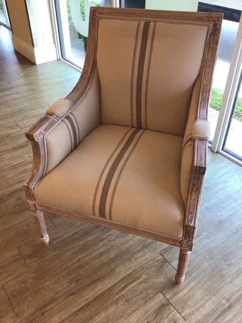 Stripe Fabric & Wood Accent Chair