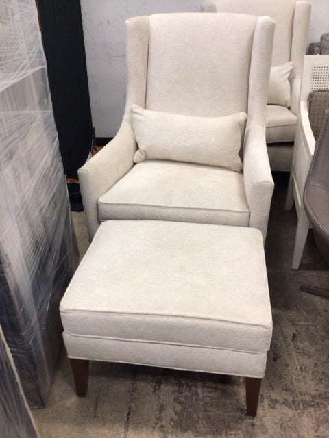 Ethan Allen Fabric Wing Chair & Ottoman