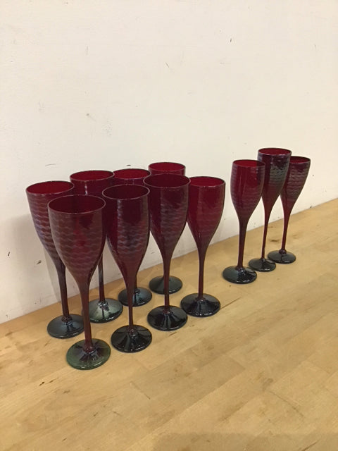 Set Of 8 Deep Red Handblown Glasses ++ Bonus 3
