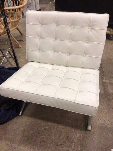 AS-IS White Leather Barcelona Style Chair(Soiled)