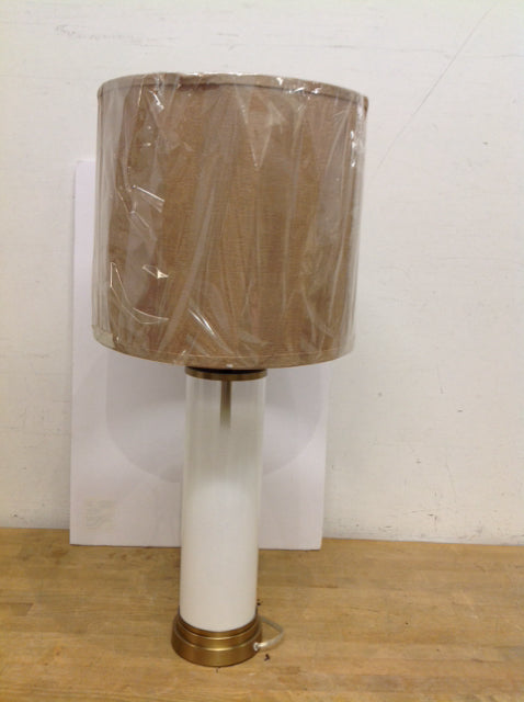 31" White Case Glass Column Lamp w/Shade