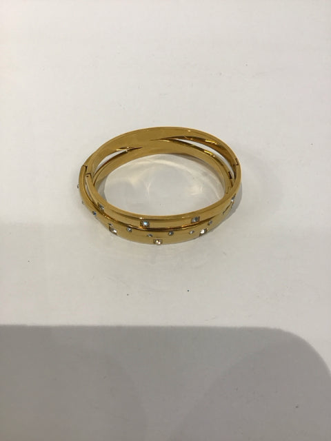 Set/3 Gold Tone Bangle Bracelets w/Crystals