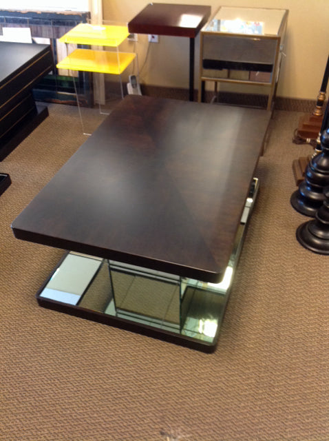 42x29 Dark Wood Coffe Table w/Mirrored Base