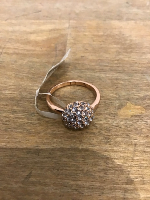 Rose Goldtone Rhinestone Sphere Ring