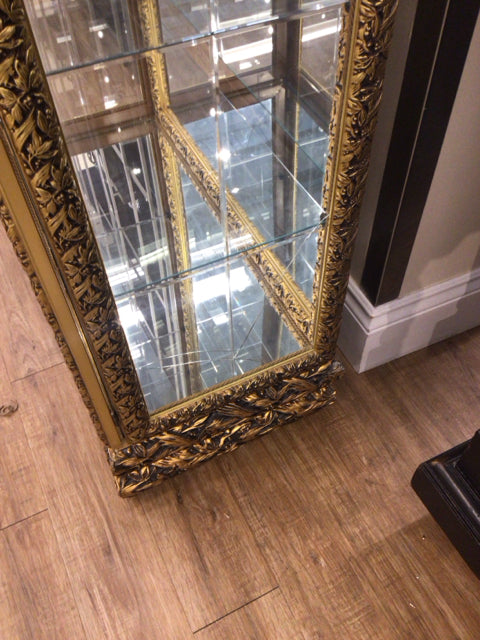 Gold Trim Beveled Glass Two Door Display Cabinet