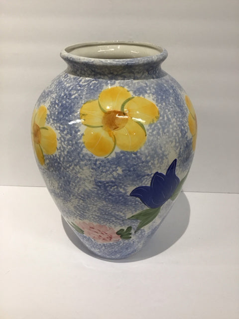14" White Ceramic Vase w/Floral Decor