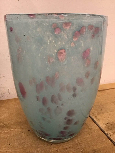 9" Murano Style Light Blue Pink Spotted Vase
