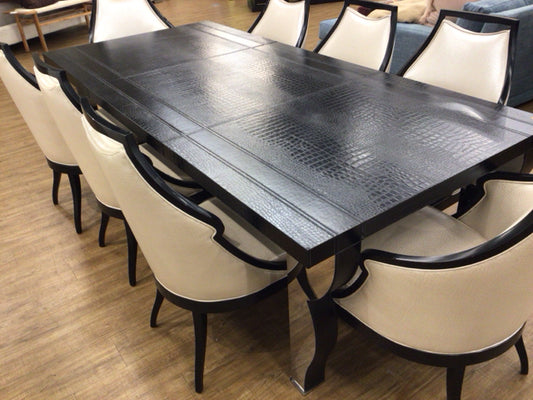 Black Faux Crockodile Skin Wrapped Chrome Leg Dining Table