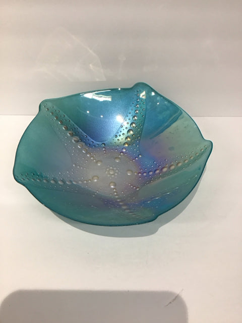 11" Blue Glass Bowl w/Starfish Design