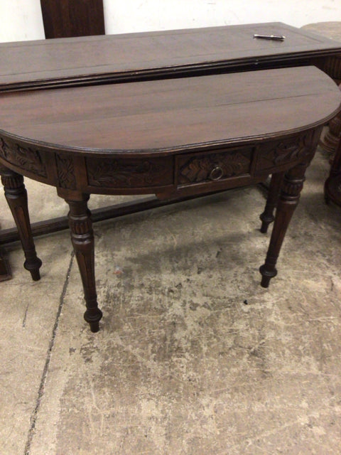 Dark Wood Carved Demi One Drawer Console Table