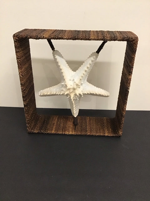 13"Sq Starfish Mounted in Rattan Frame