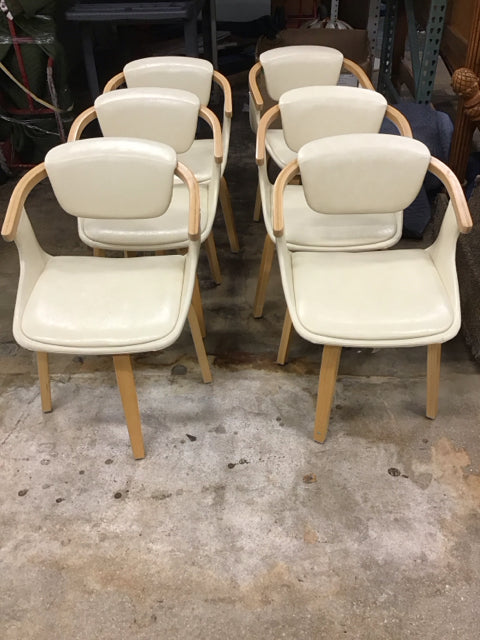6-Cream/Wood Swivel Base Dining Chairs