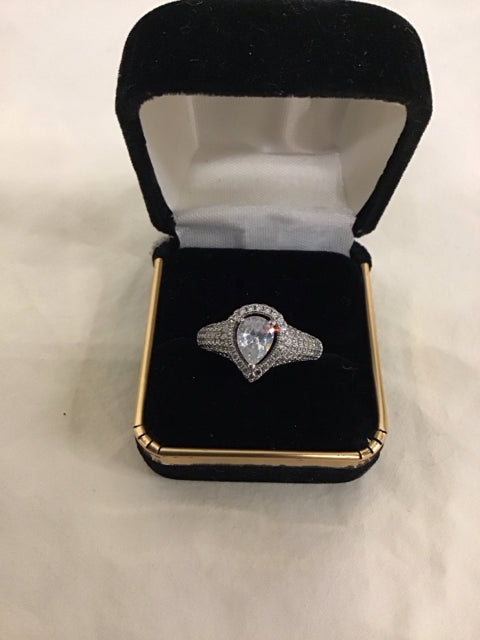 Pear CZ W/Pave Set CZ Stones Ring
