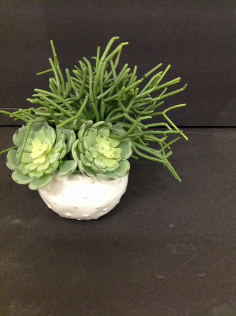 6" Faux Grass in Ceramic Planter