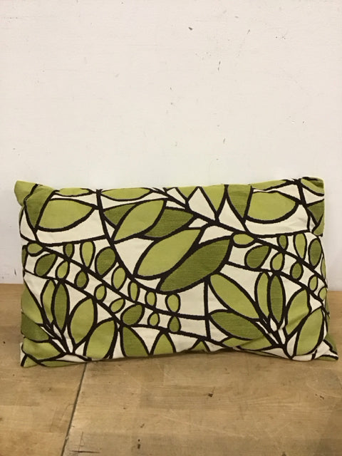 21"x12" Green Black & Cream Leaf Pattern Lumbar Pillow