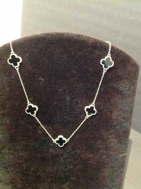 18" Van Cleef Style Gold Necklace w/Onyx