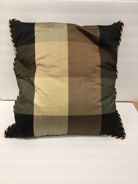Satin Black/Gold Brown Pillow w/Braid