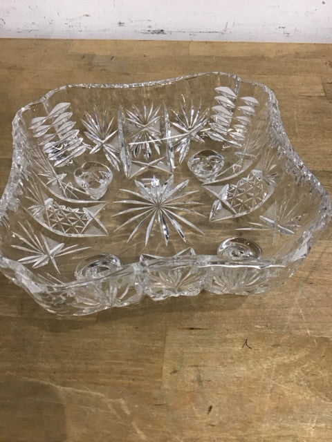 10" Vintage Square Cut Glass Bowl