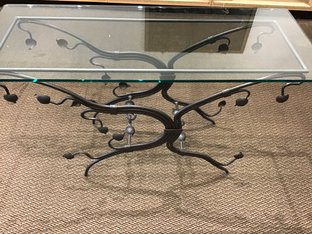 50"x27" Gray Metal W/Glass Console Table