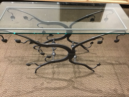 50"x27" Gray Metal W/Glass Console Table