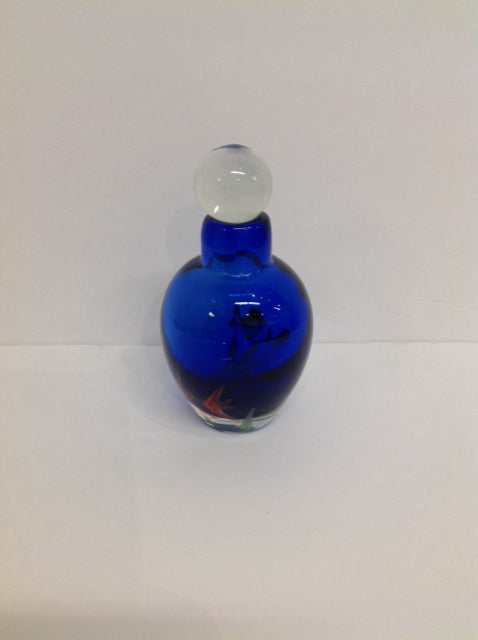5" Blue Art Deco Glass Perfume Bottle