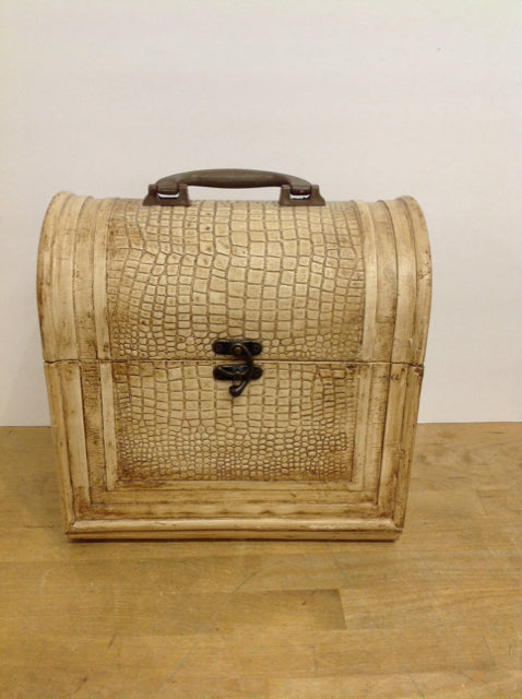 12"H Wood & Leather Tan Box w/Alligator Skin