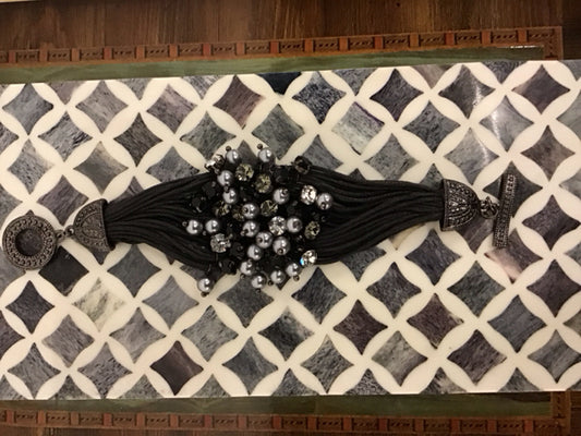 Black & Gray Beaded Faux Leather Bracelet