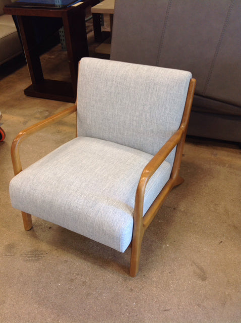 Linen Upholstered Club Chair w/Wood Base