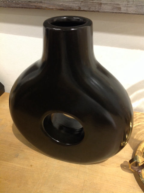 Vase - 11" Open Black Ceramic